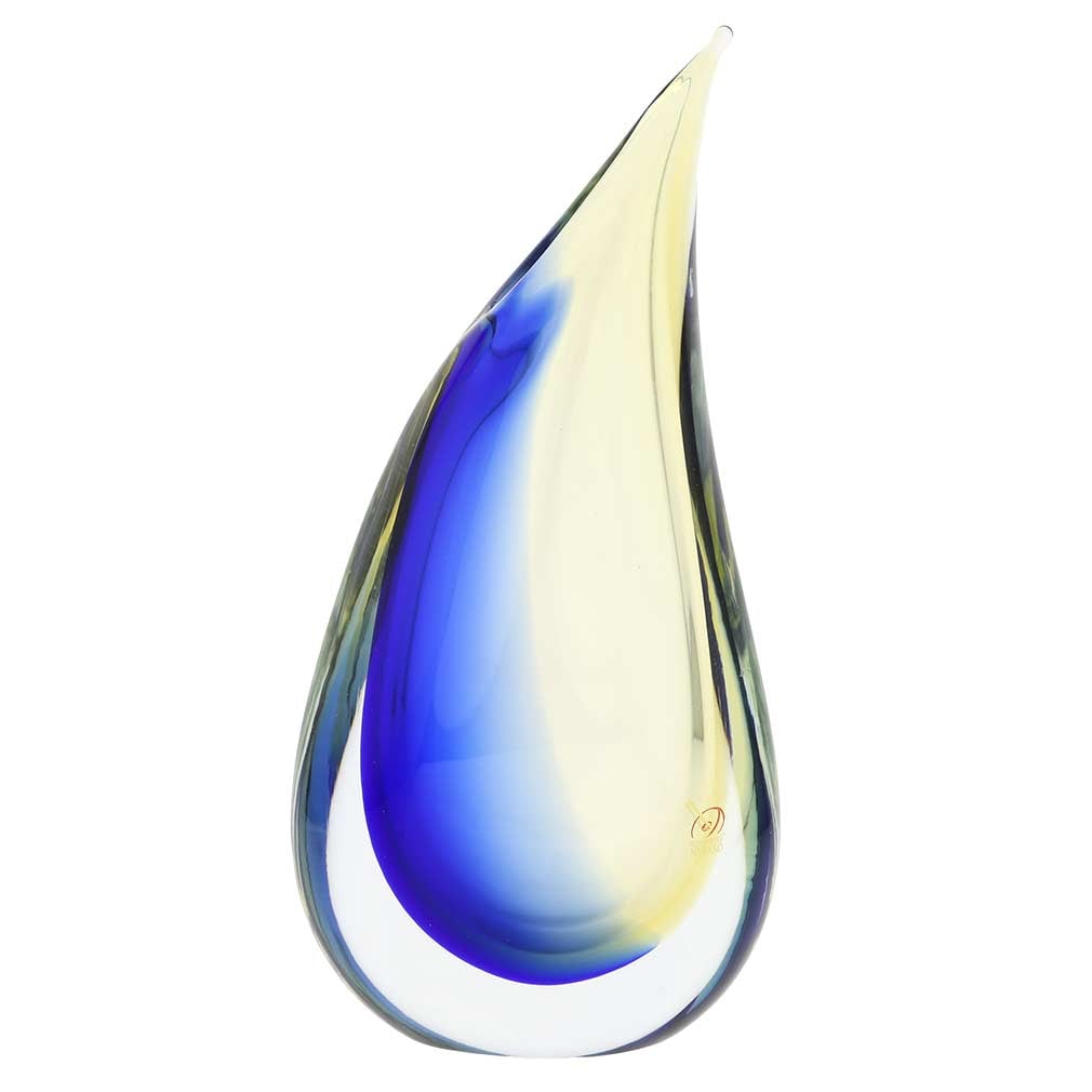 Murano Glass Sommerso Wave Vase - Amber Blue: This fabulous Murano Glass Vase presents classic Venetian glass-making technique called Sommerso in a catchy and elegant way. By expertly layering colored glass without mixing the colors, Murano maste
