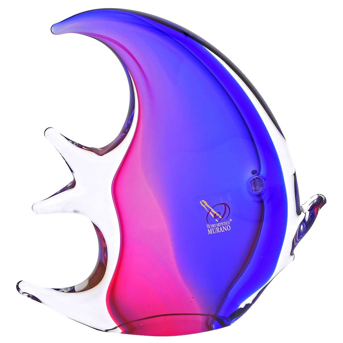 Murano Glass Fish - Rose and Blue: This beautiful fish seems to have just jumped out of the sparkling waters of Venetian Lagoon. Featuring a wonderful combination of colors from deep blue to tender rose pink to rich purple captured und