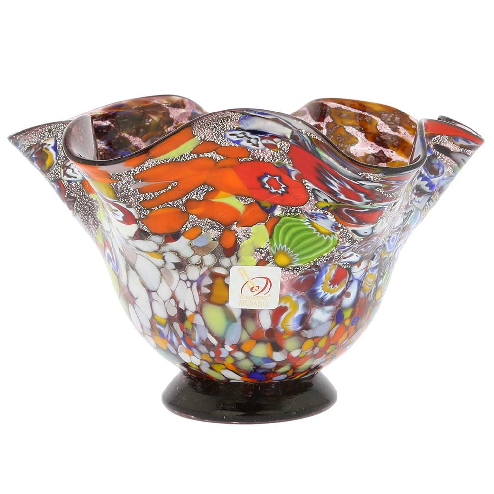 Murano Glass Millefiori Fazzoletto Bowl - Silver Purple: Looking for a way to brighten up your home decor or table setting? Look no further. This amazing Murano Glass bowl, a creation of famous Murano masters, has the beauty, radiance, and the stunning desi