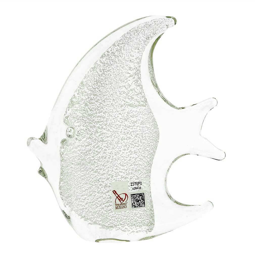 Murano Glass Fish - Sparkling Silver: This beautiful fish seems to have just jumped out of the sparkling waters of Venetian Lagoon. Created in a traditional workshop on Murano island using the sought-after silver leaf technique where .925