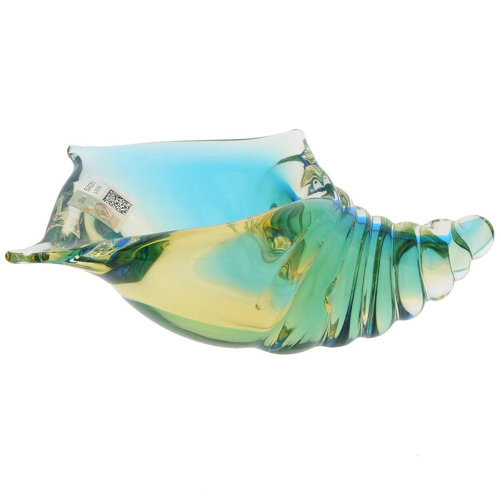 Murano Glass Cone Seashell Sculpture - Amber Aqua (1 of 7)