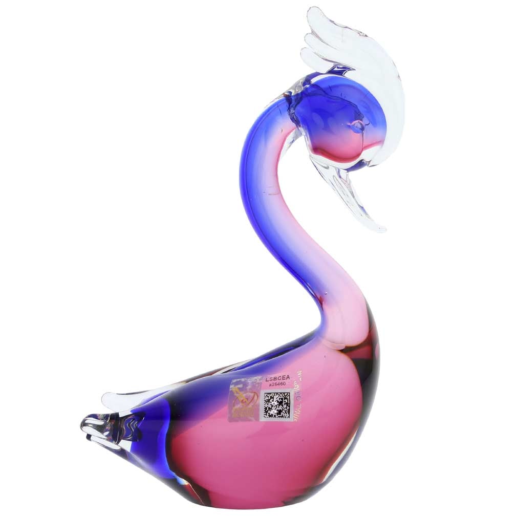 Murano Glass Swan - Rose and Blue: An elegant symbol of love, care, and tenderness, this swan adds a touch of Venetian beauty in any home or office. Finely designed and impeccably crafted, this Murano swan showcases the best features o