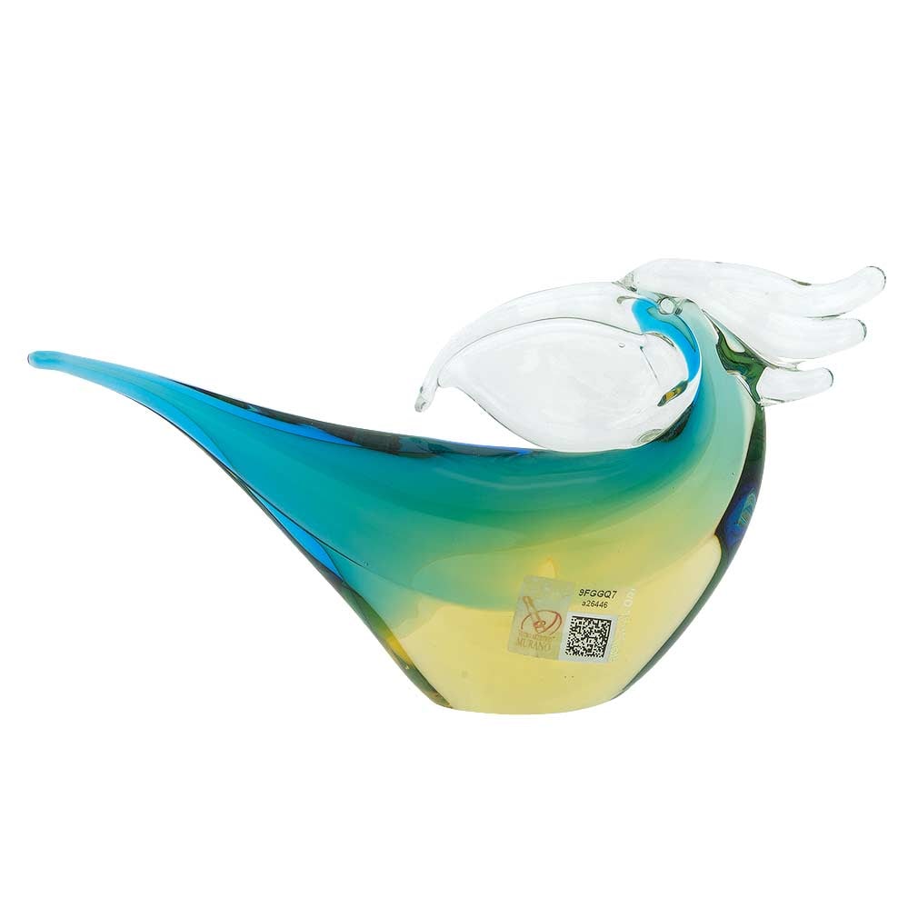 Murano Glass Toucan - Amber Aqua: This delightful Murano Glass Toucan sculpture handmade in one of Murano's old family workshops will make an elegant and cheerful accent in your home or office. Murano Island near Venice is a vibrant p