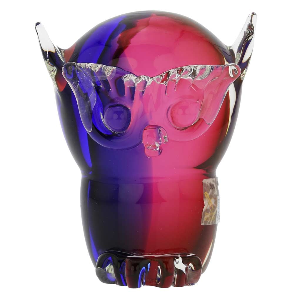 Murano Glass Owl - Rose and Blue: A symbol of wisdom and femininity, this Murano Glass owl adds a touch of elegance to any home or office. This owl was designed and handcrafted on the Venetian island of Murano in a family workshop, wh