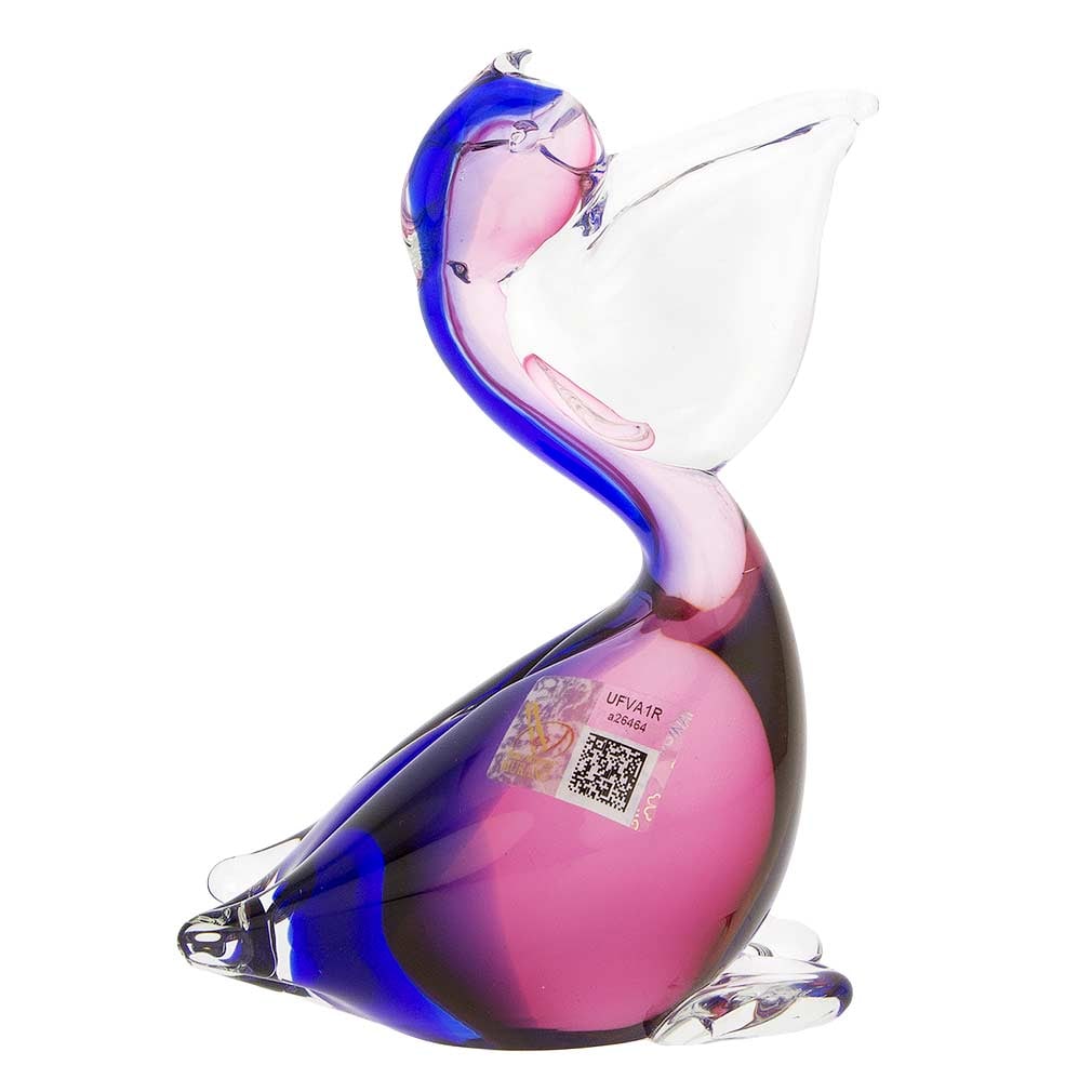 Murano Glass Pelican Bird - Rose and Blue: A fine gift and a lovely home accent, this handcrafted pelican showcases the best features of authentic Murano Glass. Gracious form, rich colors that seem to flow inside the glass and create a delicat