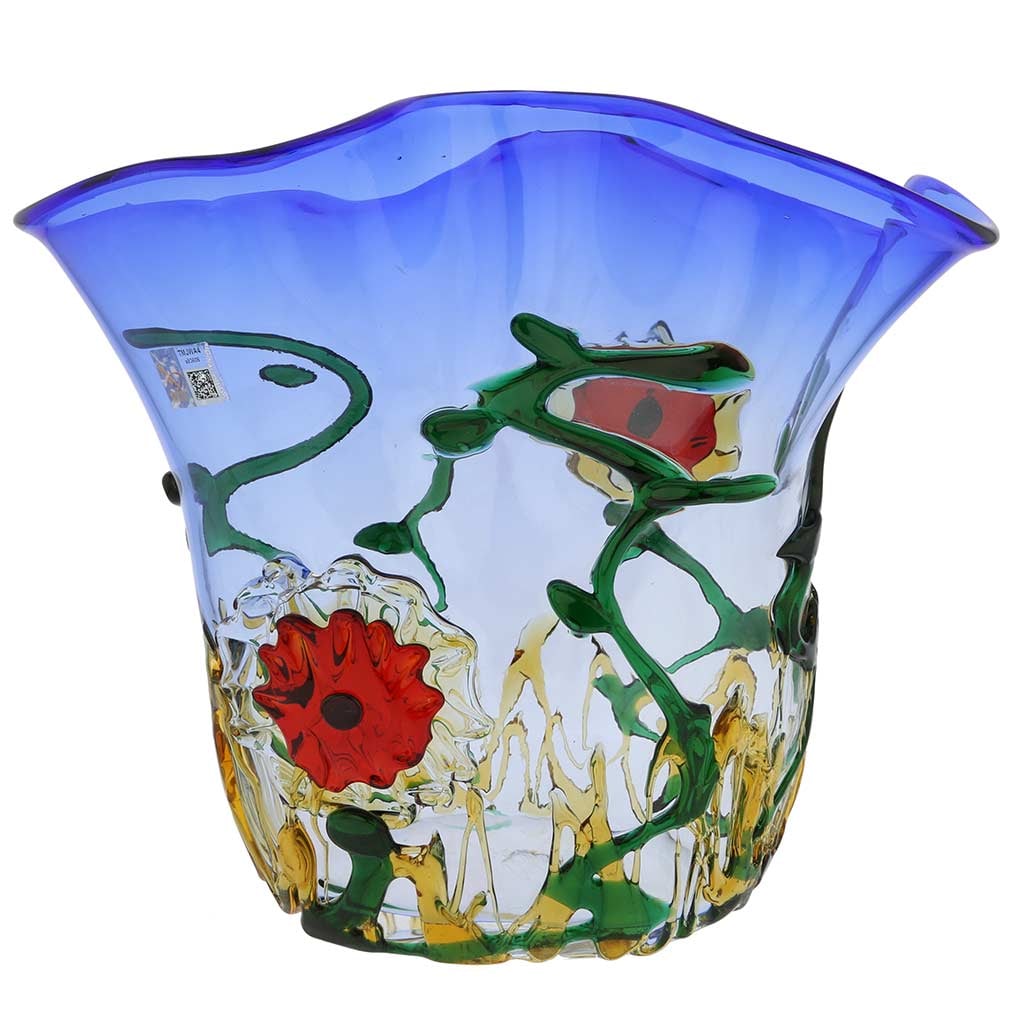 Murano Glass Abstract Flower Vase - Blue: Murano Glass masters are known the world over for their virtuosity in turning glassware into amazing art. Using just a few simple tools and basic hot furnaces in the tradition that goes at least ten c