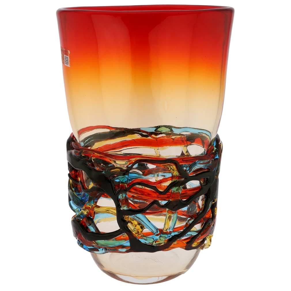 Murano Glass Vesuvio Oval Vase: Murano Glass masters have no equals when it comes to crafting glassware of amazing quality and artistic value. This gorgeous Murano vase is a testament to the skills and fantasy of Murano's top glass 