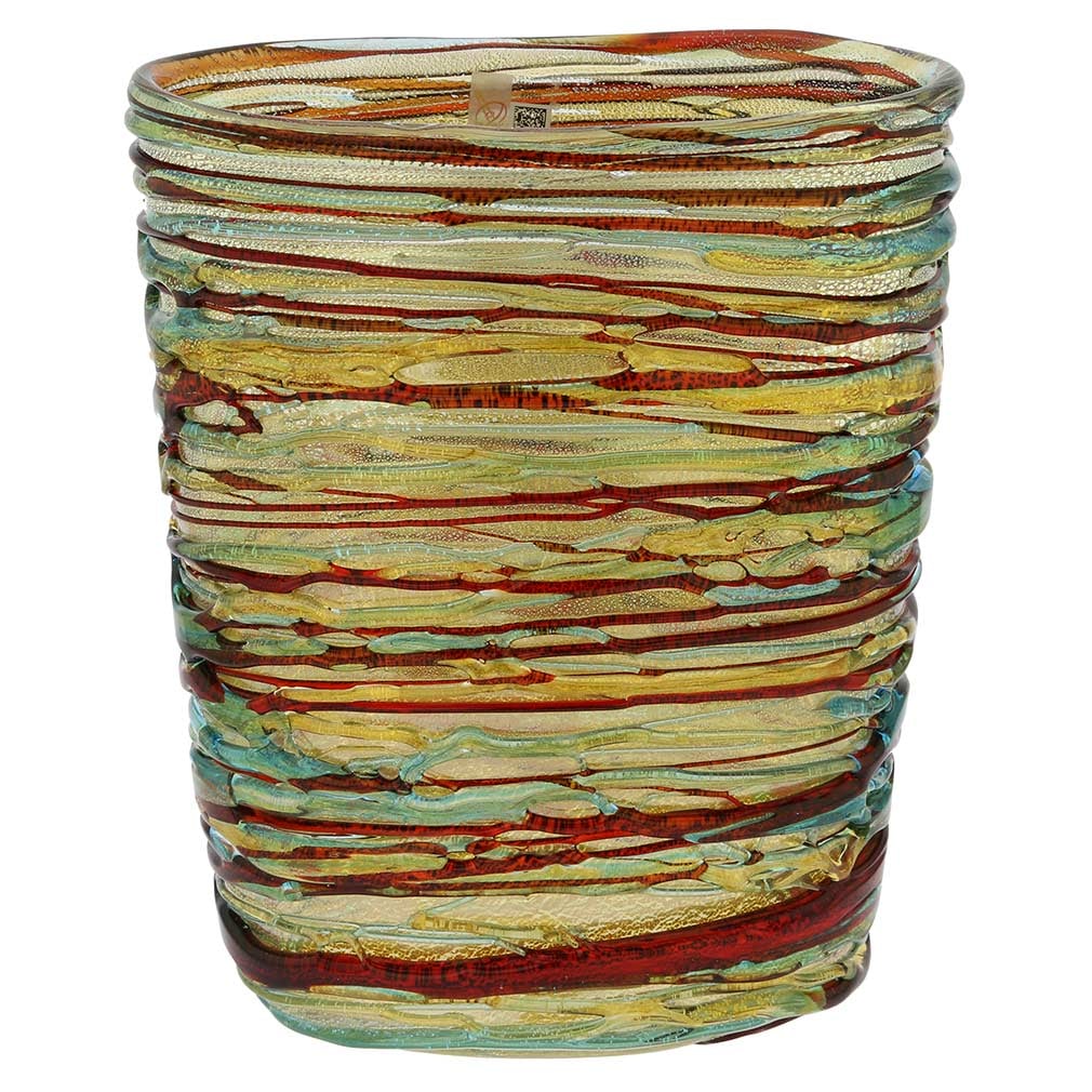 Murano Glass Vesuvio Threaded Oval Vase: Murano Glass masters are famous around the world for their virtuosity in turning glass into amazing art. Using just a few simple tools and basic furnaces in the tradition that goes centuries back, Mur
