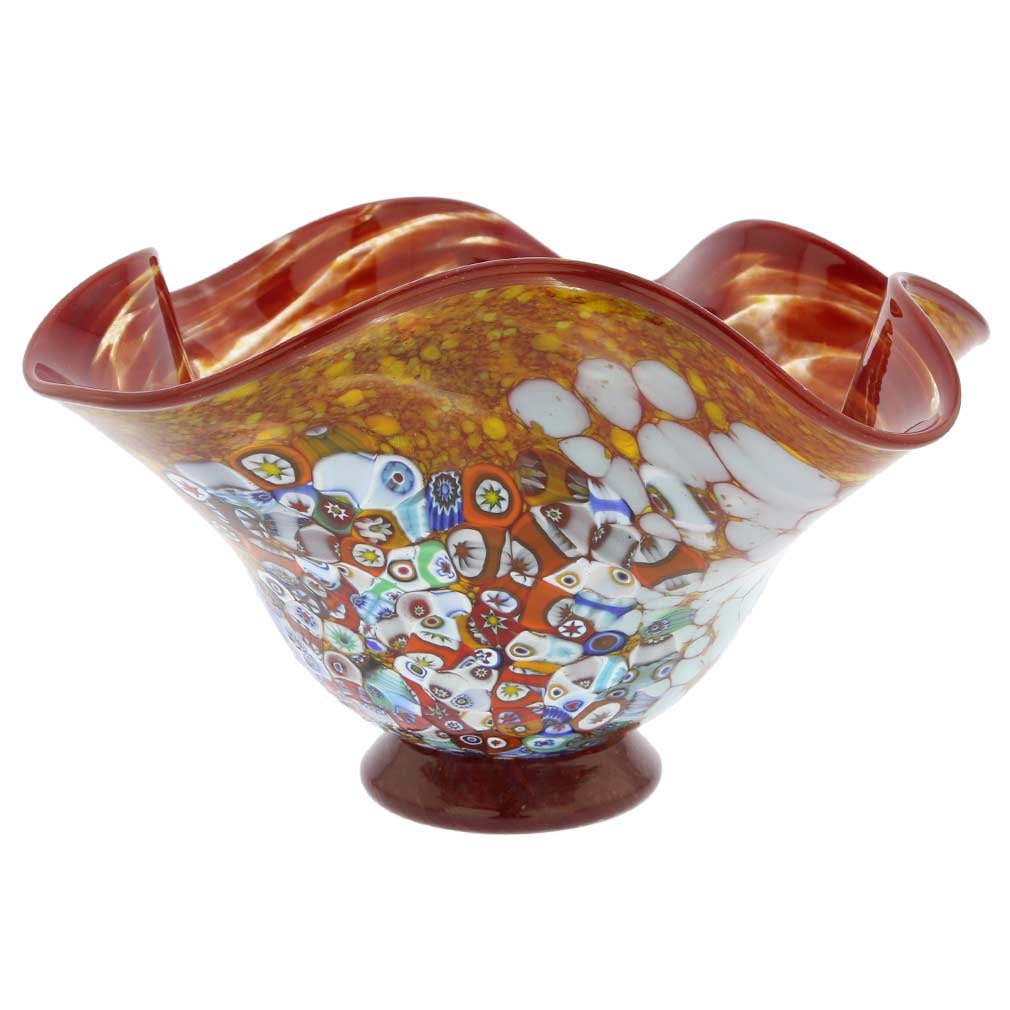 Murano Glass Millefiori Fazzoletto Bowl - Red: Looking for a way to brighten up your home decor or table setting? Look no further. This amazing Murano Glass bowl, a creation of famous Murano masters, has the beauty, radiance, and the stunning desi
