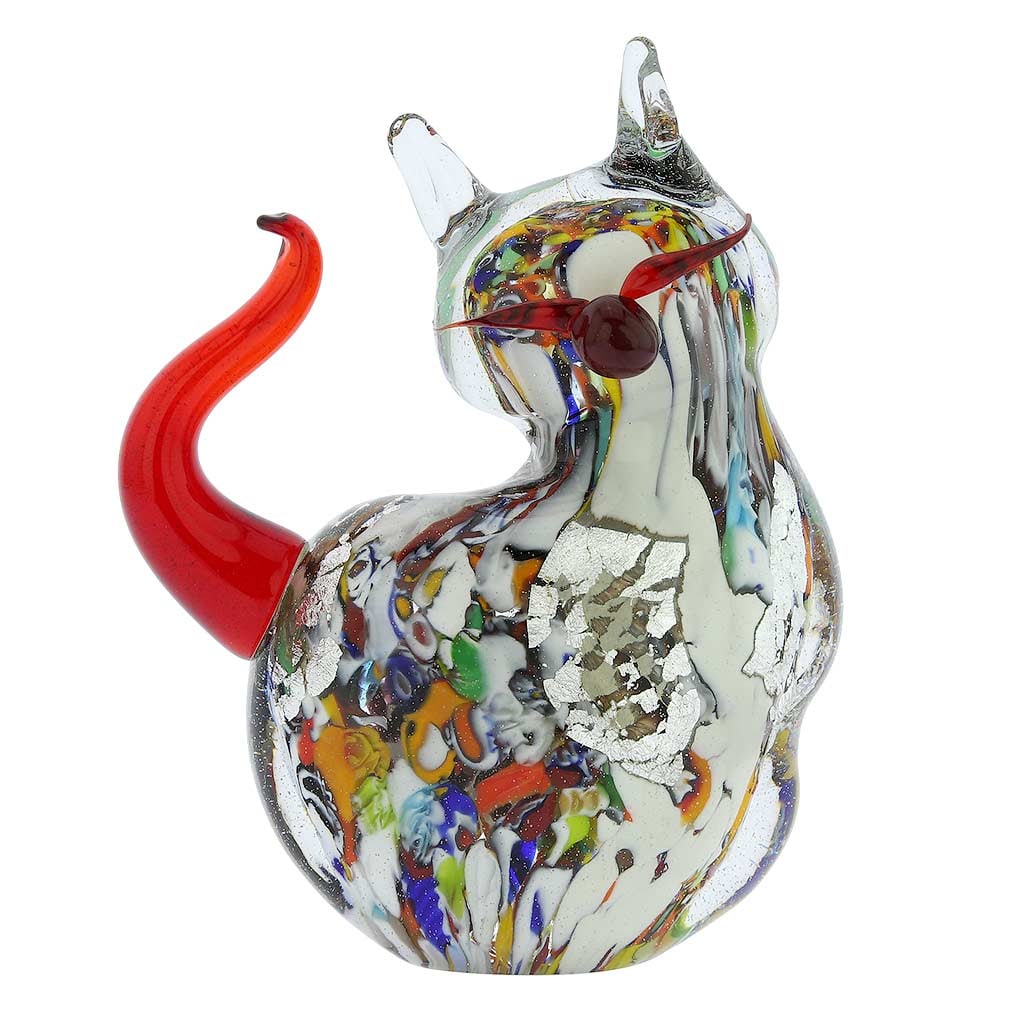 Murano Glass Plump Cat - Multicolor: Surprise yourself with a gorgeous splash of colors and elegant beauty of this cute Murano Glass cat. A fine gift for any occasion that will light up the mood in any room of a house or an office, this 