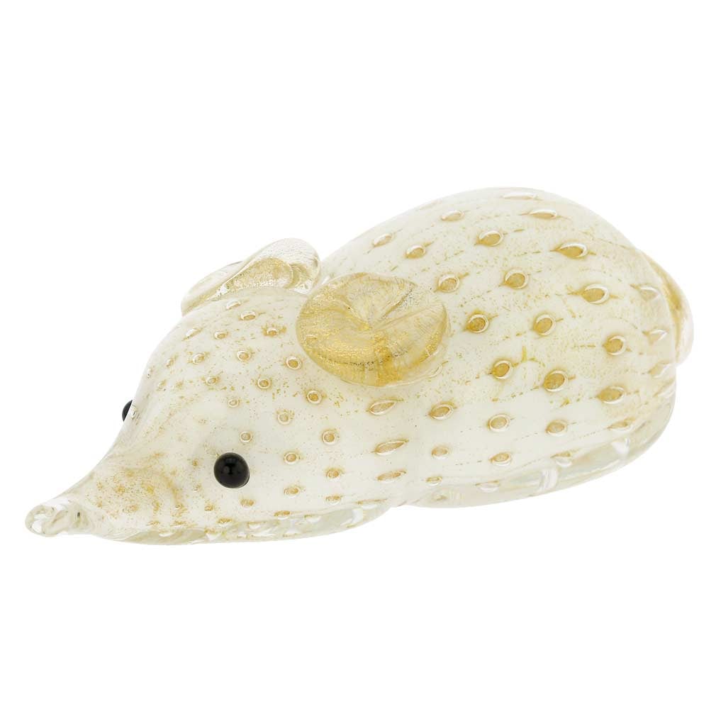 Murano Glass Bullicante Mouse - White: It is hard to take your eyes off this charming Murano Glass Mouse in rich shades of red and fine 24 karat gold accents. Finely crafted in the best traditions of Murano glassmaking, this mouse is a gre
