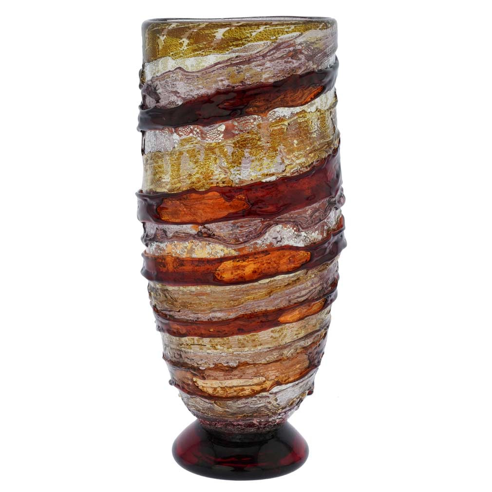 Murano Glass Sbruffo Vase - Golden Brown Purple: This stunning Murano Glass vase is an amazing example of Sbruffo technique, which at present is only used by very few masters on Murano island. This technique requires precision, skill, and patience t