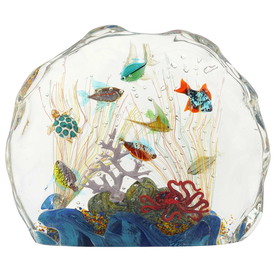 Large Murano Glass Aquarium With Fish And Sea Life - 10 fish: Murano Glass Aquariums are appreciated by fans and collectors alike because they convey everything that Murano Glass is famous for - exquisite craftsmanship, luminosity, unique beauty, and artistic va
