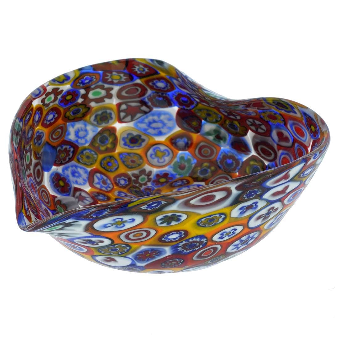 Murano Glass Millefiori Decorative Heart Bowl - Multicolor: Born from the fire in the famous Murano Glass furnaces and shaped by the hands of the Island's talented glass masters, this artistic Murano Glass heart bowl is elegant and unique. Following ancient Mu
