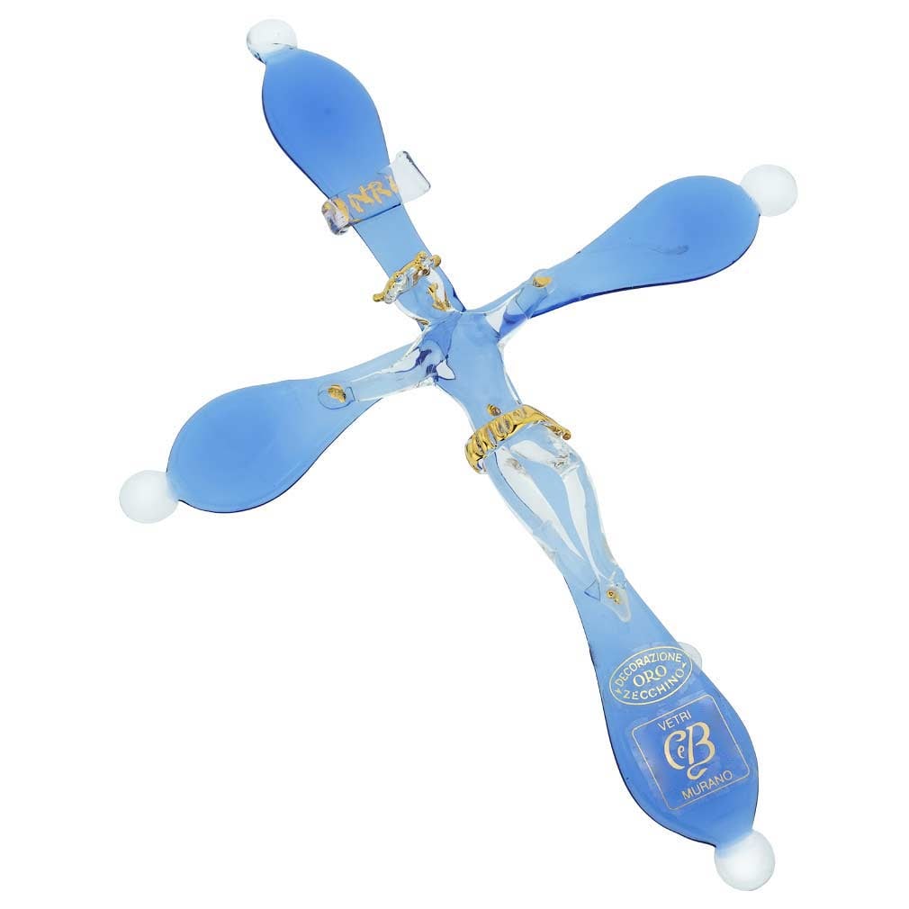 Murano Glass Elegant Cross Wall Crucifix: This museum-quality blown Murano Glass Crucifix wall sculpture represents the long-running artistic tradition of Murano glass combined with ingenuity and technical virtuosity of Venetian Glass masters
