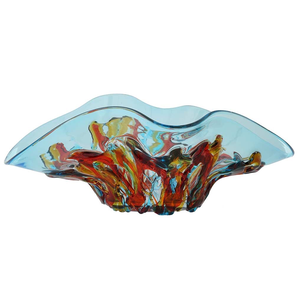 Murano Glass Oceanos Centerpiece Bowl - Aqua Blue: In the best tradition of authentic Murano Glass, this vase combines artistry and craftsmanship in ways that only Murano artists have mastered. Using just a few simple tools and basic furnaces, Murano 