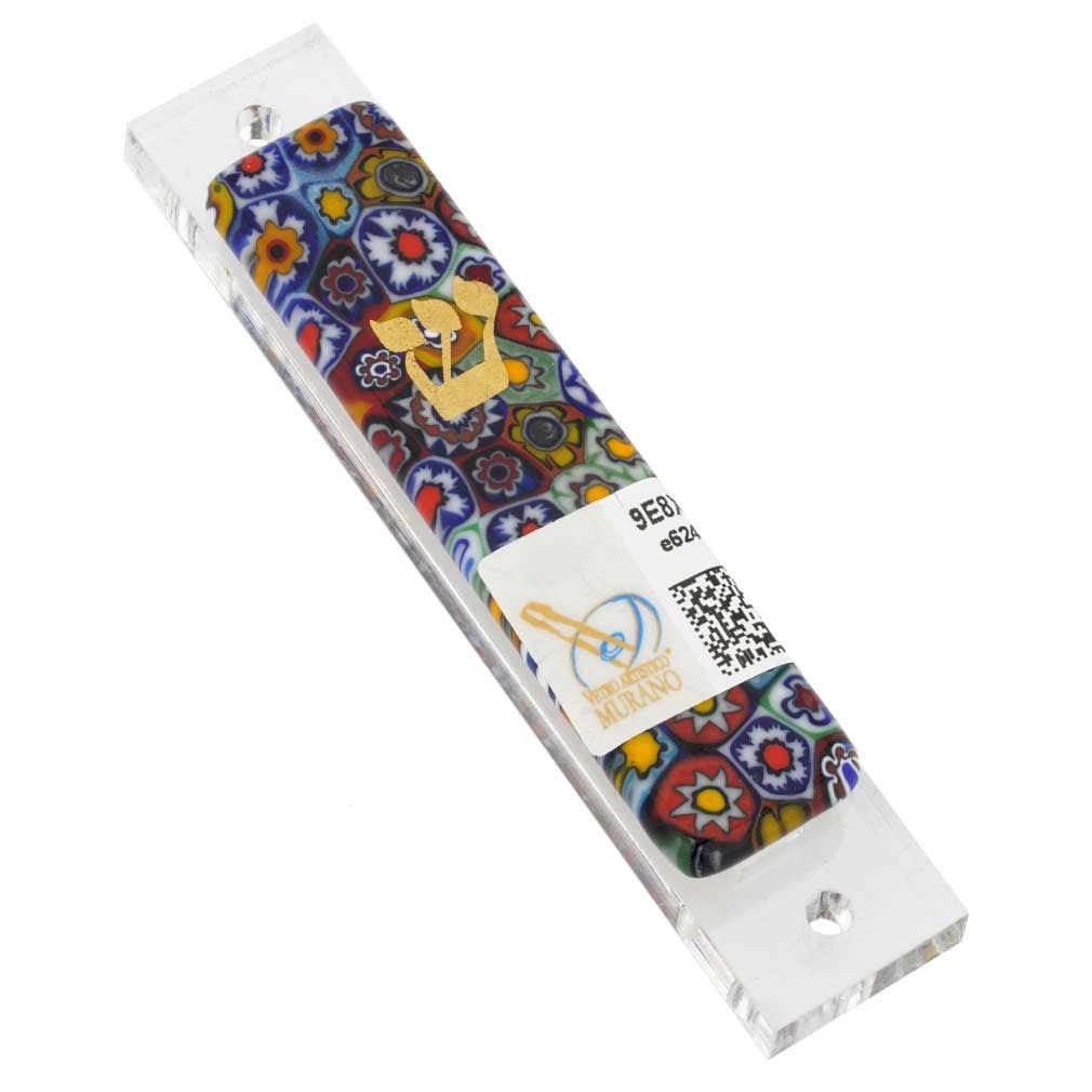 Murano Glass Mezuzah - Multicolor Millefiori: This beautiful and unique Murano Glass Mezuzah created by local Murano glass artisans is a wonderful case to house a Mezuzah scroll, which designates the home as Jewish and continues the ancient Jewis