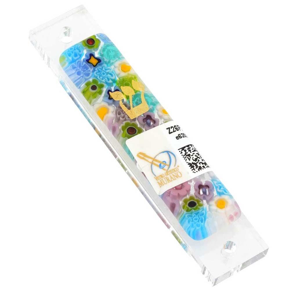 Murano Glass Mezuzah - Pastels Millefiori: This beautiful and unique Murano Glass Mezuzah created by local Murano glass artisans is a wonderful case to house a Mezuzah scroll, which designates the home as Jewish and continues the ancient Jewis