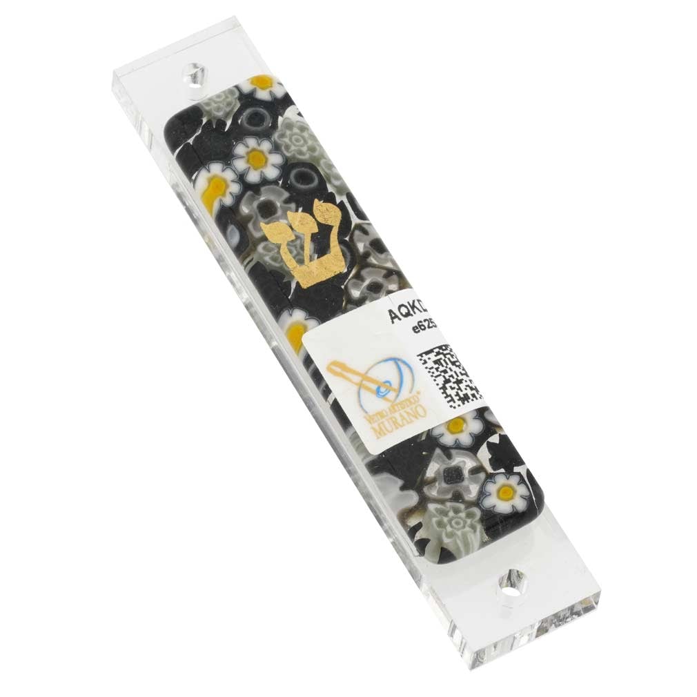 Murano Glass Mezuzah - Black and White Millefiori: This beautiful and unique Murano Glass Mezuzah created by local Murano glass artisans is a wonderful case to house a Mezuzah scroll, which designates the home as Jewish and continues the ancient Jewis