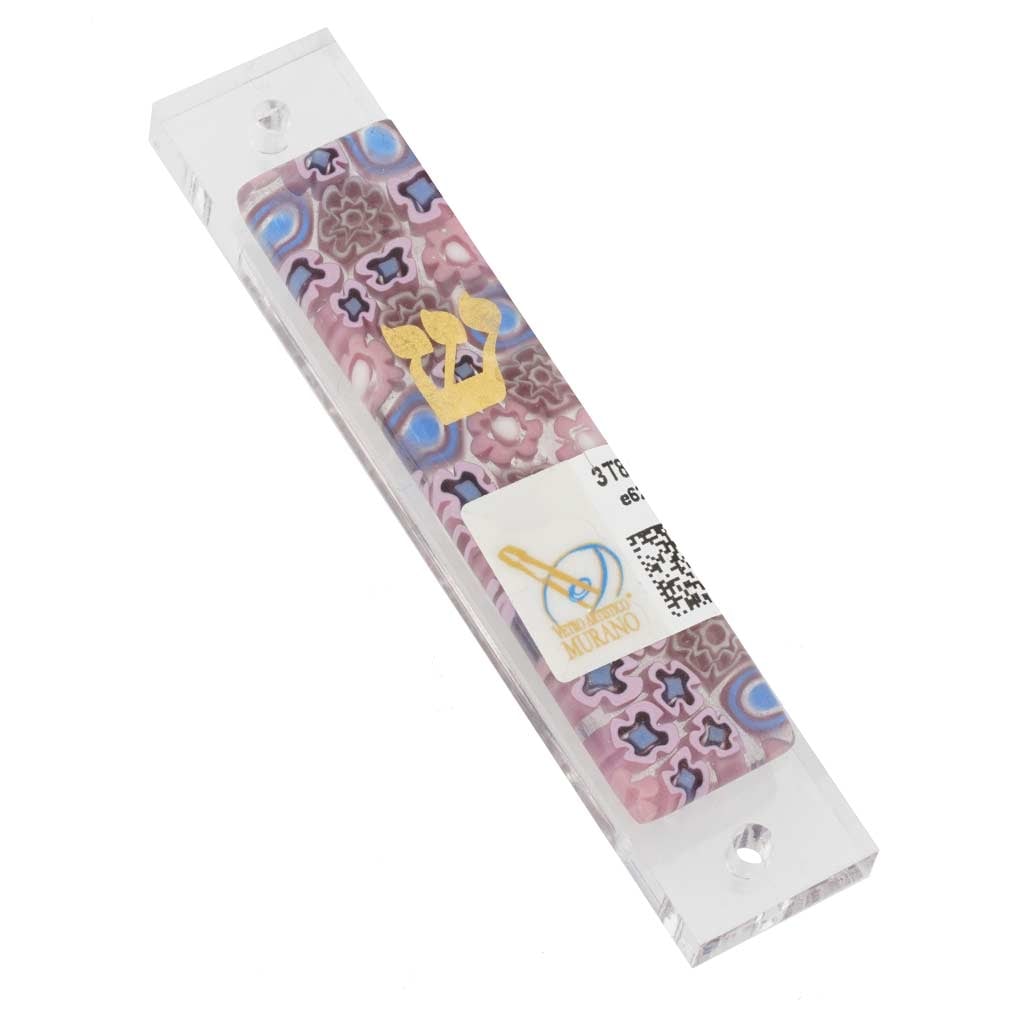Murano Glass Mezuzah - Pink Millefiori: This beautiful and unique Murano Glass Mezuzah created by local Murano glass artisans is a wonderful case to house a Mezuzah scroll, which designates the home as Jewish and continues the ancient Jewis
