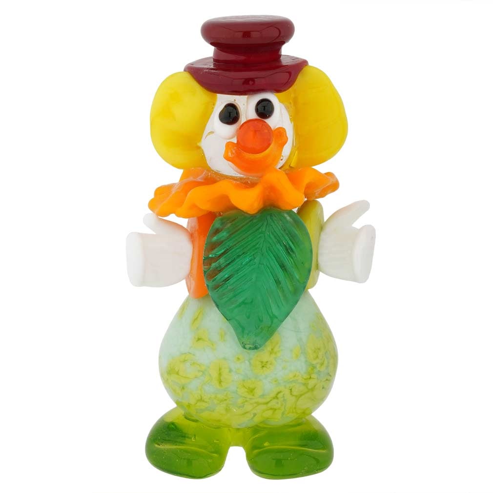 Murano Glass Small Clown - Green Pear: This adorable handcrafted Murano Glass Clown figurine is made in a traditional glass-making workshop of Murano Island, where highly skilled artisans have been creating beautiful art glass for centurie