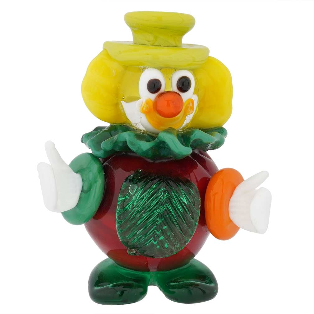 Murano Glass Small Clown - Red Apple: This adorable handcrafted Murano Glass Clown figurine is made in a traditional glass-making workshop on Murano Island, where highly skilled artisans have been creating beautiful art glass for centurie