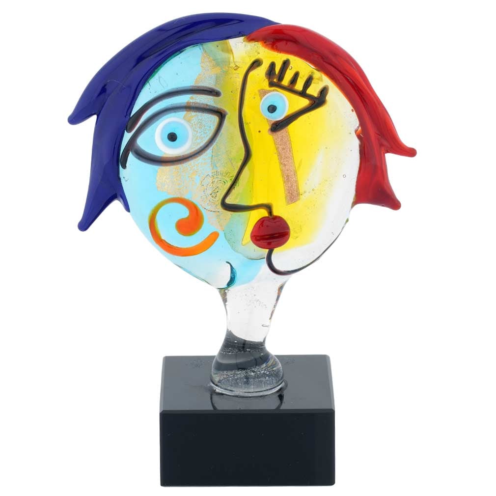 Murano Glass Picasso Head Of A Woman - Small: Murano Glass art shines brightest when it explores themes in modern art, such as this small but stunning Picasso Head figurine. In a tribute to Pablo Picasso, talented Murano Glass artists created thi