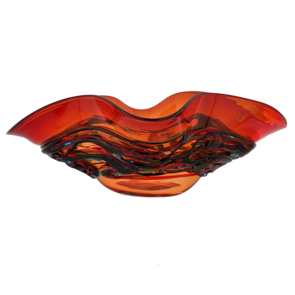 Murano Glass Vesuvio Centerpiece Bowl: In the best tradition of authentic Murano Glass, this vase combines artistry and craftsmanship in ways that only Murano artists have mastered. Using just a few simple tools and basic furnaces, Murano 