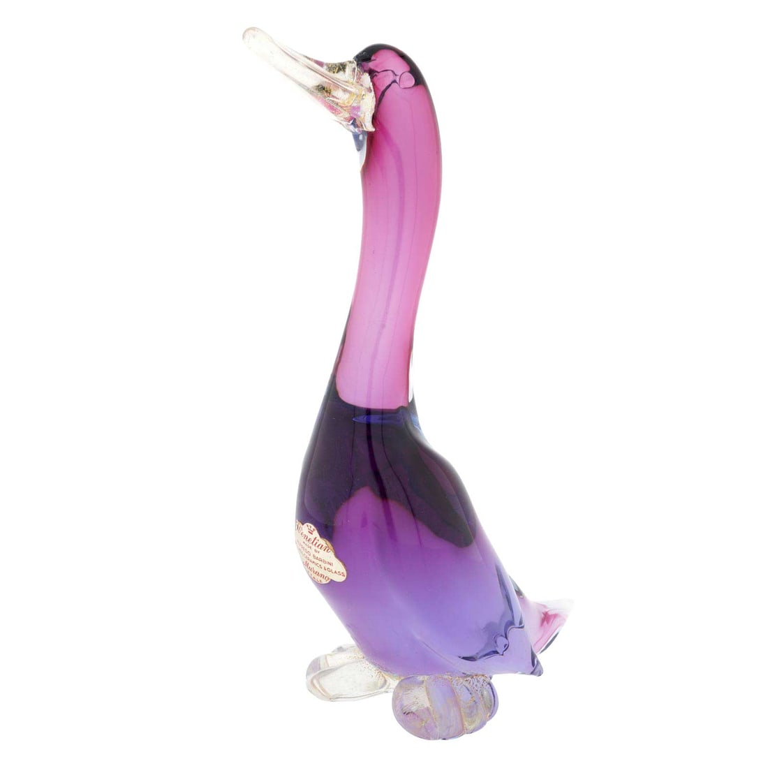 Vintage Murano Glass Duck by Alfredo Barbini - Sommerso Purple: This Vintage Murano Glass Sommerso Purple Duck is a rare and exquisite piece of glass art created by famous Murano Glass master Alfredo Barbini. This beautifully detailed duck sculpture is a true mast