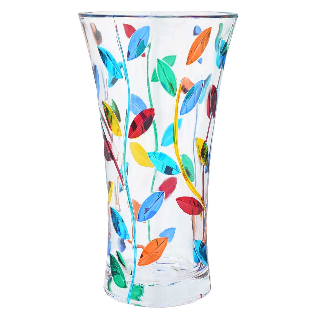 Murano Venetian Crystal Flower Vase - Multicolor Tree Leaves 10 Inches Tall: Italian artisans are well known for their fine craftsmanship and artistic taste. Using just a few simple tools, Venetian masters created this beautiful crystal vase, cut and painted by hand. This gorg