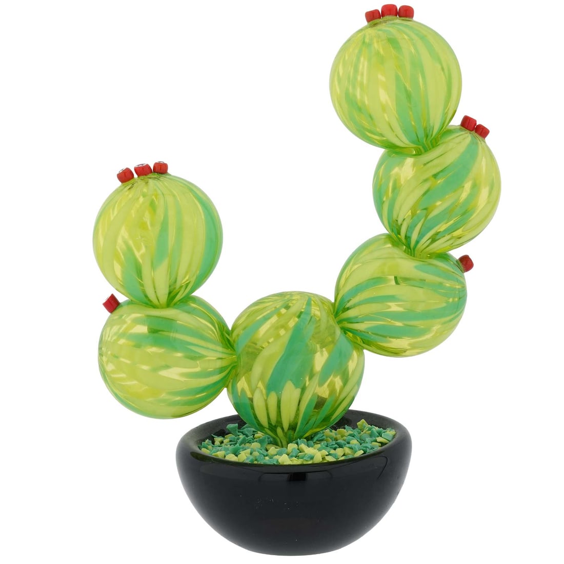 Murano Glass Prickly Pear Blooming Cactus Plant Sculpture: This beautiful Murano Glass Prickly Pear Cactus figurine is so realistic and detailed, you may be scared to get pricked. But do not fear - this flawless imitation of the natural beauty of a cactus pla