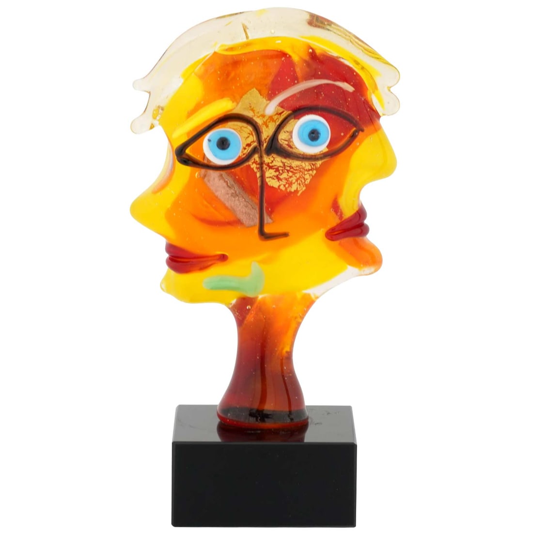 Murano Glass Picasso Head Of A Woman - Small: Murano Glass art shines brightest when it explores themes in modern art, such as this small but stunning Picasso Head figurine. In a tribute to Pablo Picasso, talented Murano Glass artists created thi