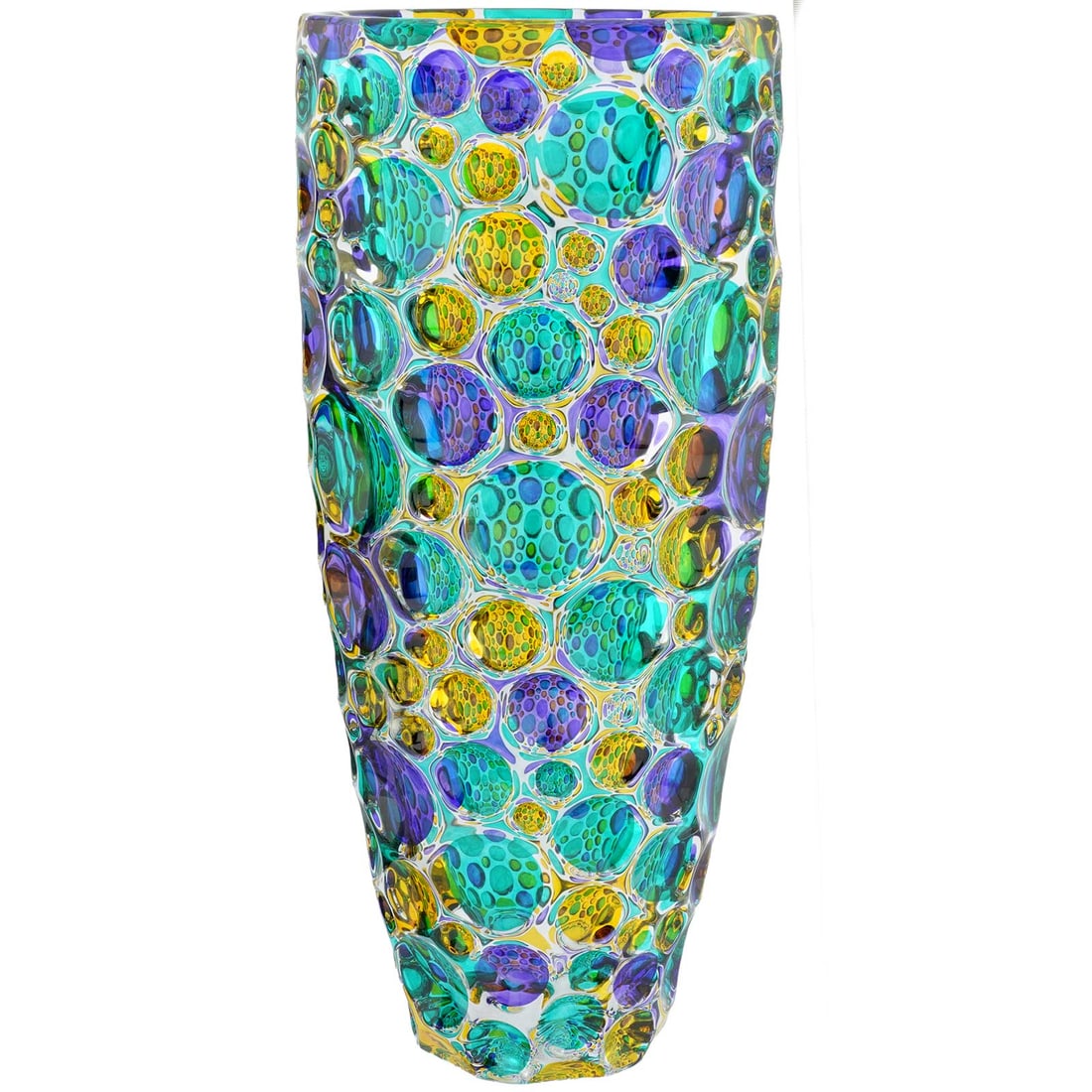 Murano Venetian Crystal Flower Vase - Aqua Purple Radiant Circles 14 Inches Tall: Italian artisans are well-known for their fine craftsmanship and artistic taste. Using just a few simple tools, Venetian masters created this beautiful crystal vase, cut and painted by hand, with an u