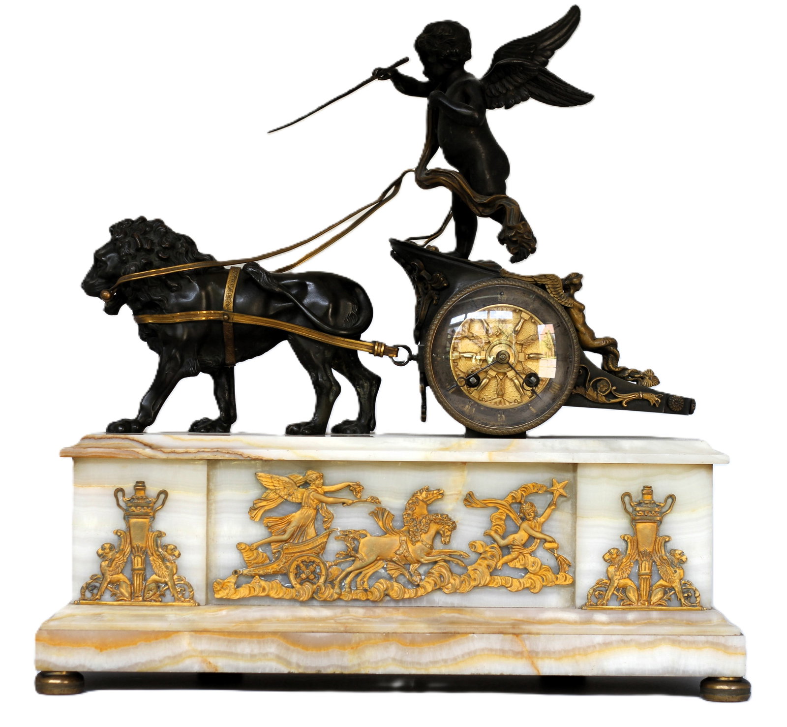 French Brass and Marble Figural Clock, Early 20th Century (1 of 6)