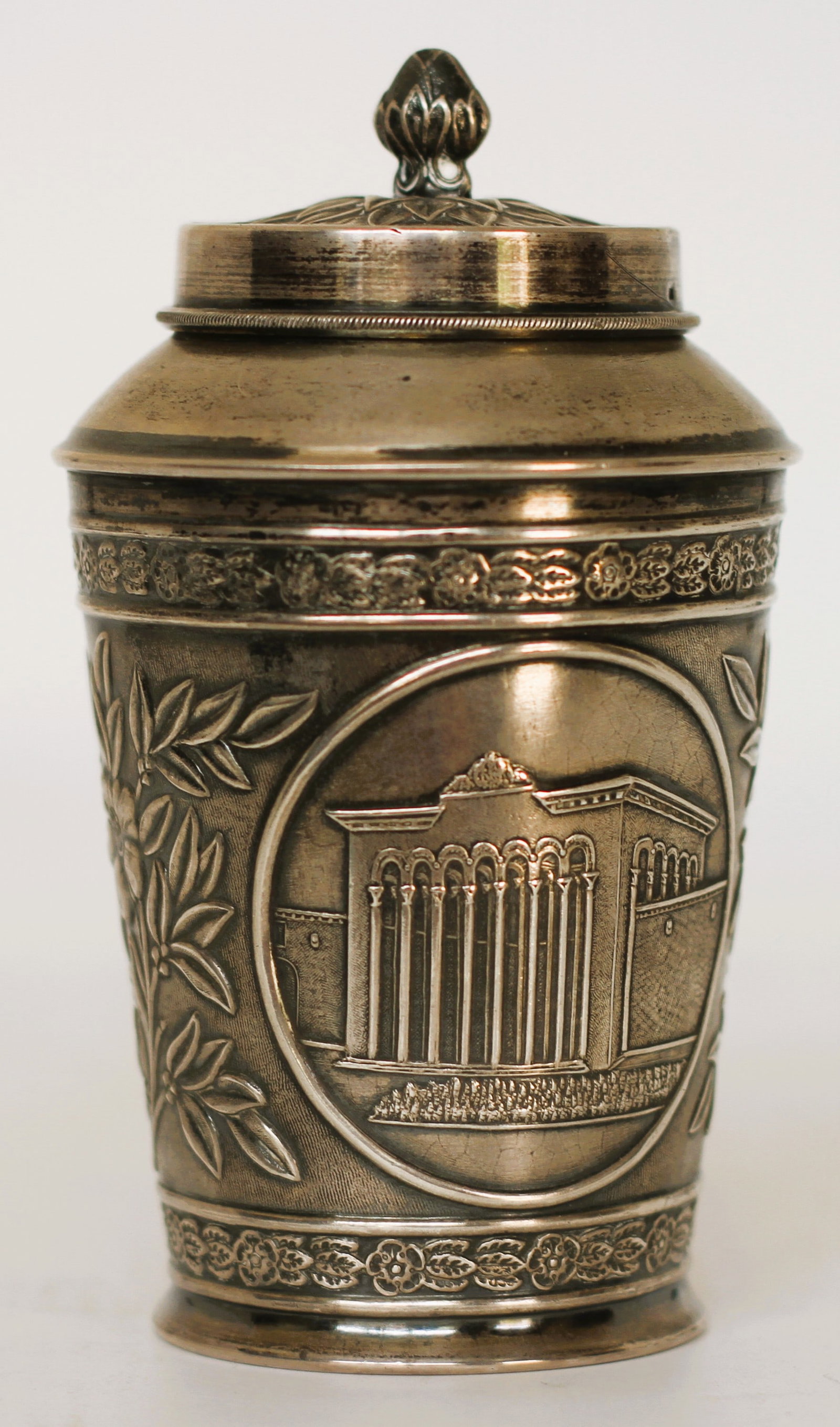RUSSIAN SILVER BEAKER WITH LID: 875 silver