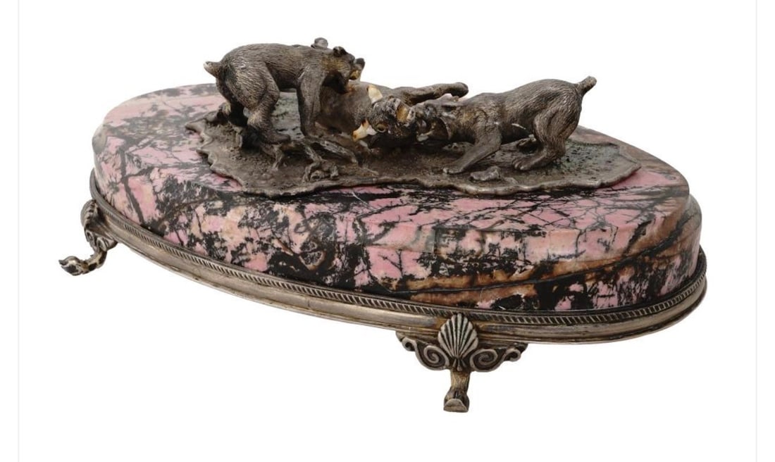RUSSIAN 84 SILVER FIGURAL GROUP ON RHODONITE BASE (1 of 12)