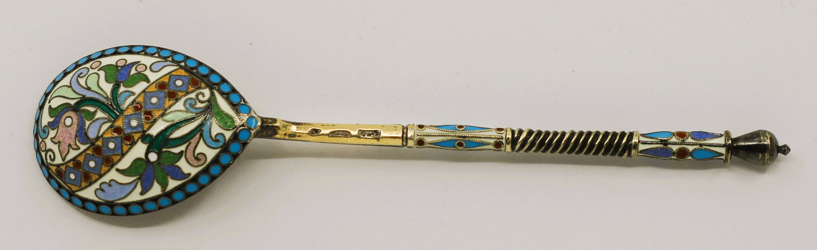 RUSSIAN 84 GILT SILVER AND CLOISONNE ENAMEL SPOON (1 of 5)