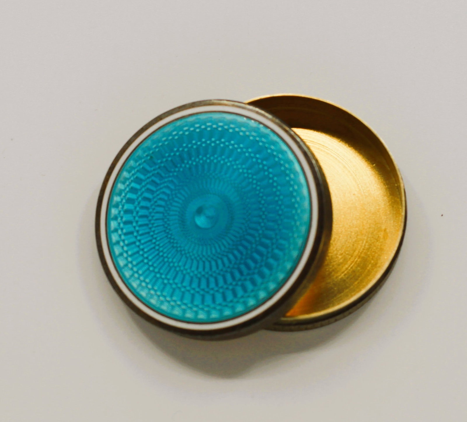 Sterling Silver Guilloché Enamel Round Pill or Trinket Box, Blue (1 of 4)