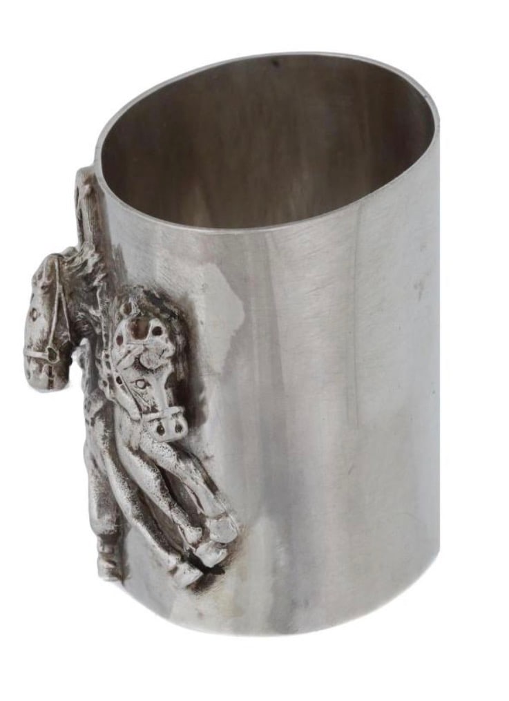 RUSSIAN SOLID SILVER NAPKIN RING WITH RELIEF TROIKA - 3