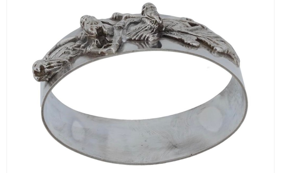 RUSSIAN SOLID SILVER NAPKIN RING WITH RELIEF TROIKA - 5