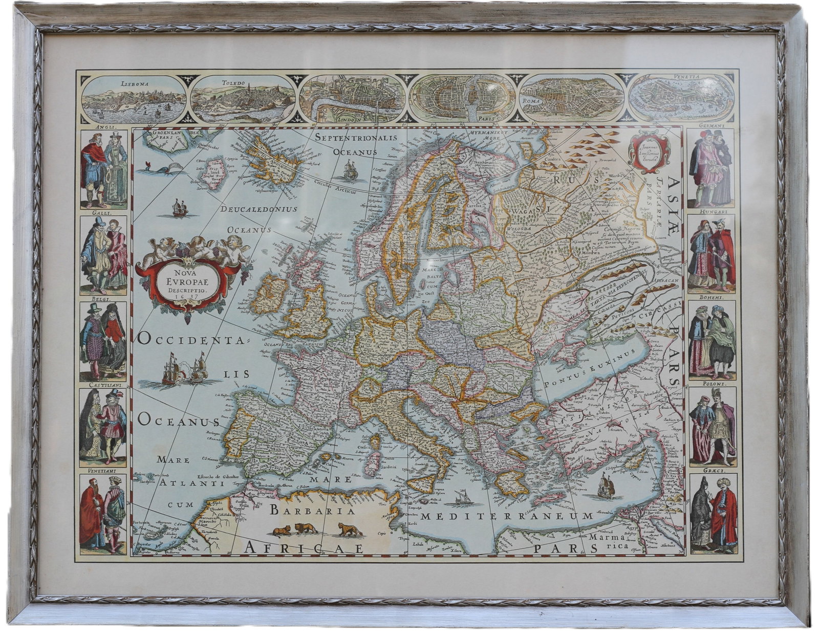 HAND COLORED LITHOGRAPH, REPRODUCTION MAP 'NOVA EUROPAE ,1637 (1 of 3)