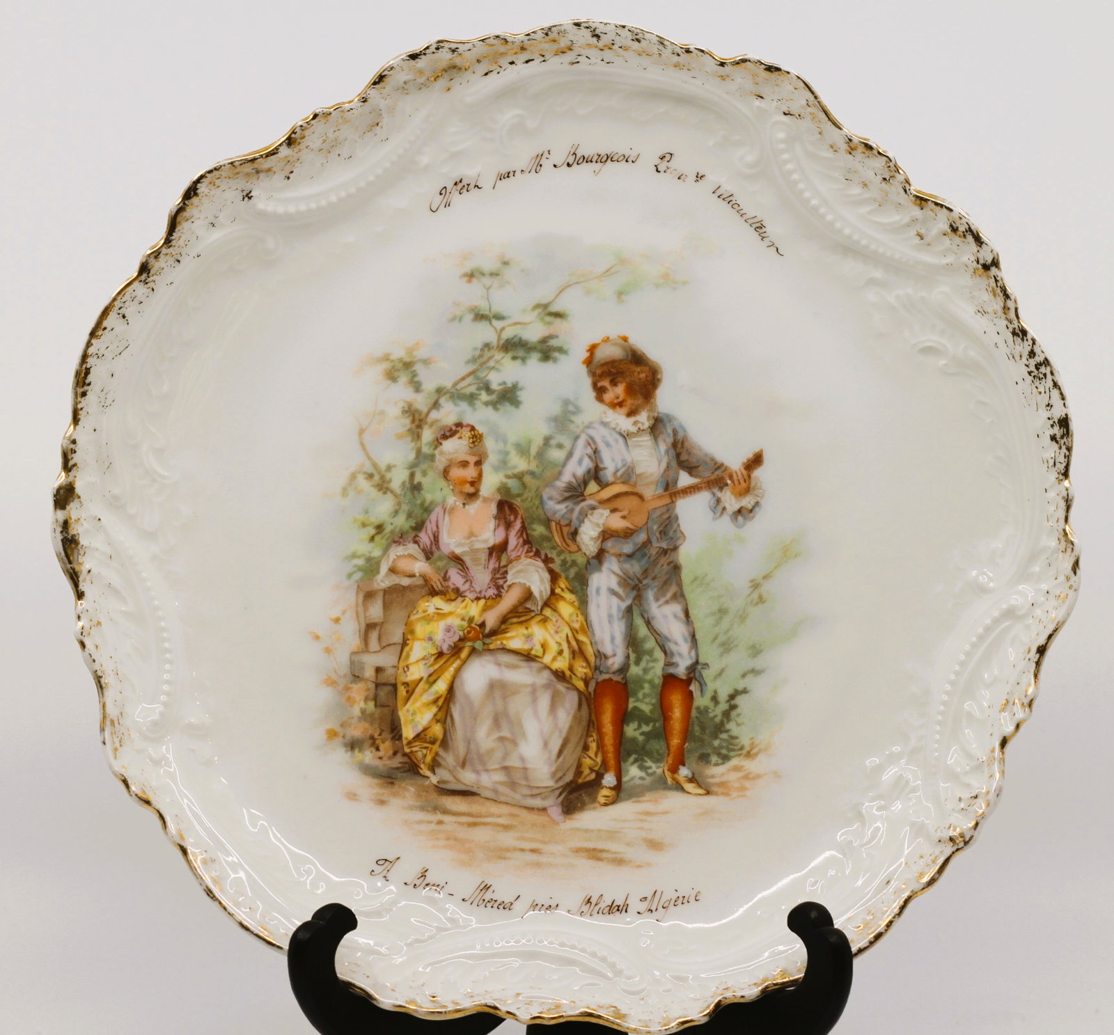 Antique French E. Bourgeois Charenton Porcelain Cabinet Plate, Romantic Courting Couple, Beni M'zab (1 of 4)