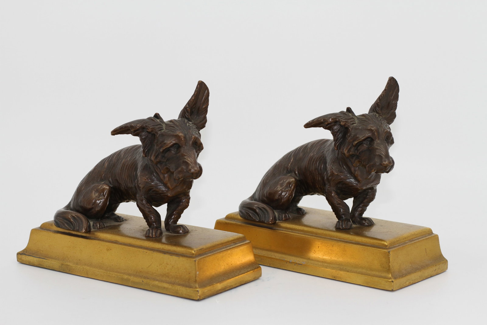 Pair of Vintage Bronzed Scottish Terrier Dog Figures on Gilt Bases