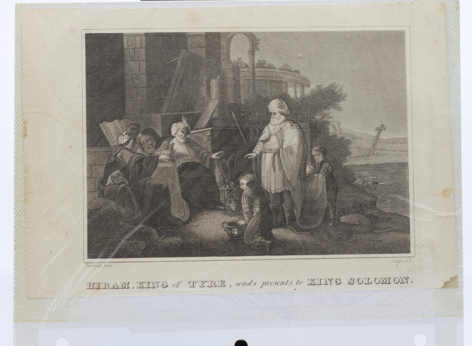 Antique Engraving, “Hiram, King of Tyre, Sends Presents to King Solomon (1 of 2)
