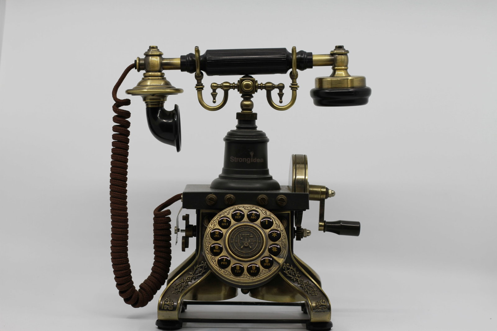 StrongIdea Victorian-Style Rotary Telephone Reproduction with Crank and Brass-Tone Mounts (1 of 6)