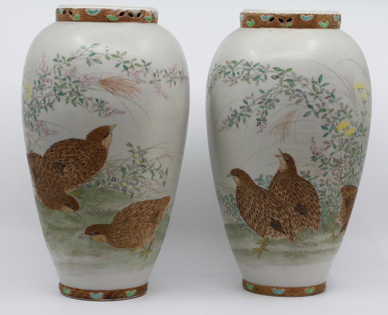 PAIR OF ONE OF A KIND PORCELAIN JAPANESE VASES, Kato Mark (1 of 8)