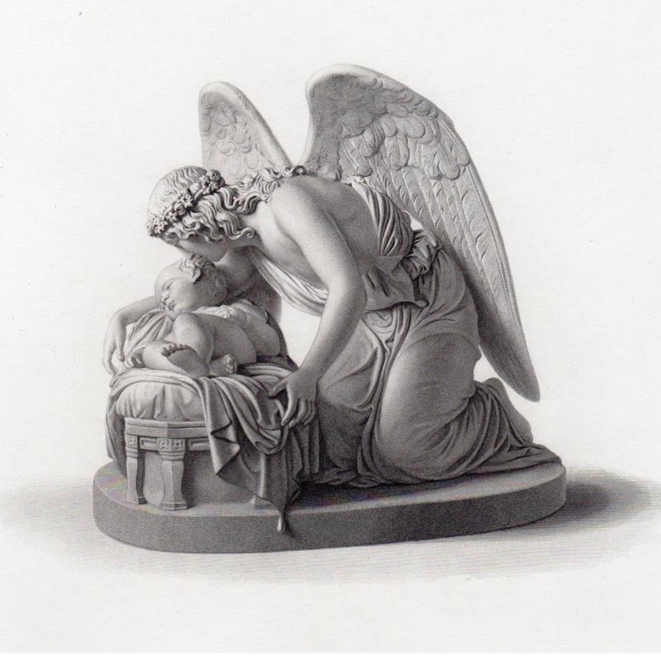 Benjamin Spence 'The Angels Whisper' Antique Engraving, 1863: Antique engraving on wove paper depicting The Angels Whisper, after the original sculpture by Benjamin Spence (1822-1866). Engraved by English master engraver Richard Austin Artlett (1807-1873), dated