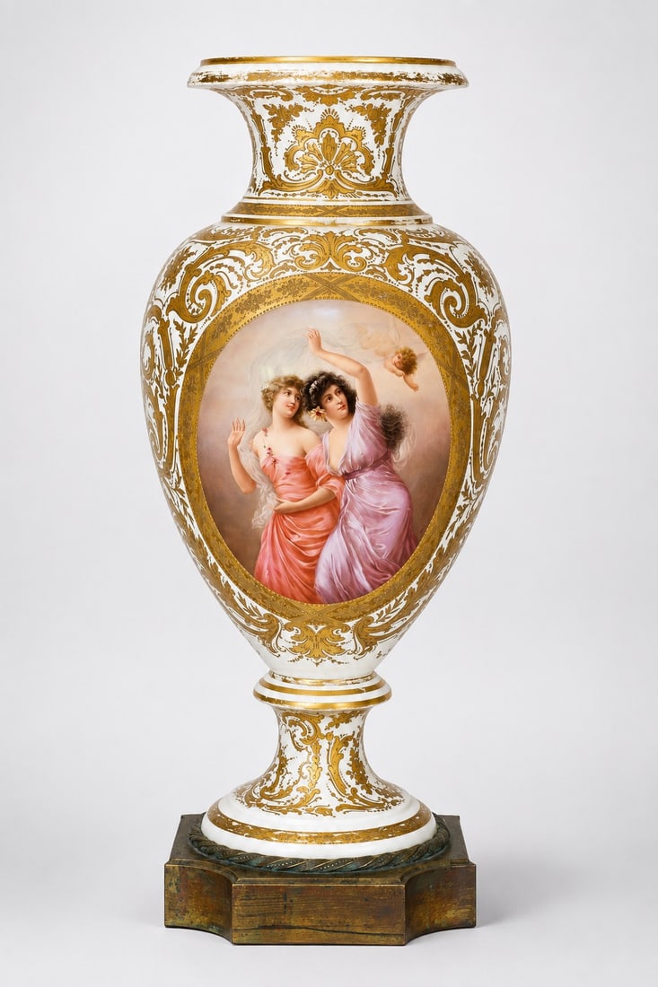 Large Antique Gilt Porcelain Vase with Figural Scene (1 of 6)