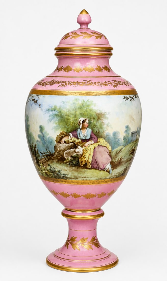 Antique French Style Pink and Gilt Porcelain Covered Urn (1 of 8)