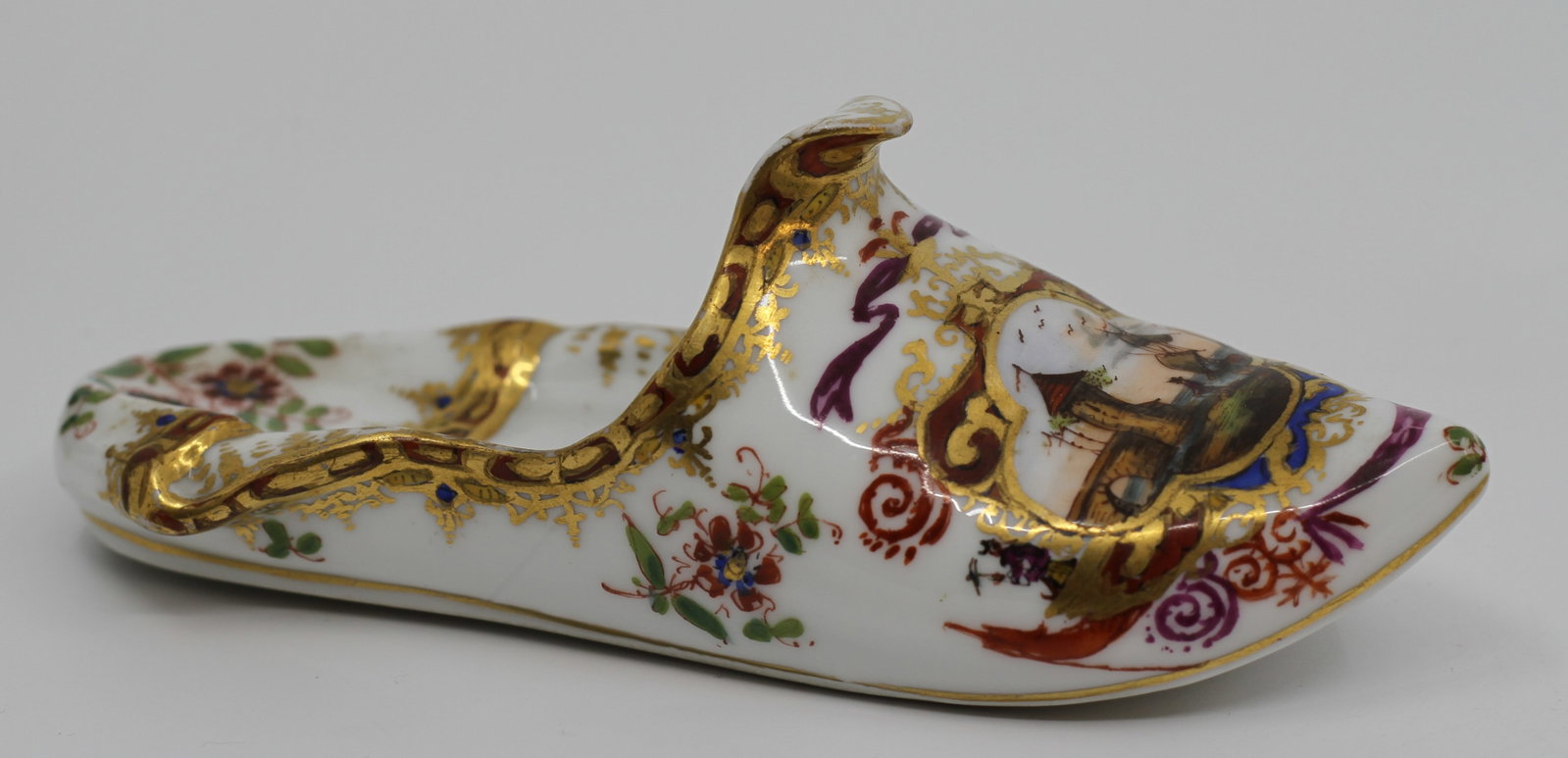 Antique Continental Porcelain Slipper Shoe with Scenic Decoration (1 of 5)